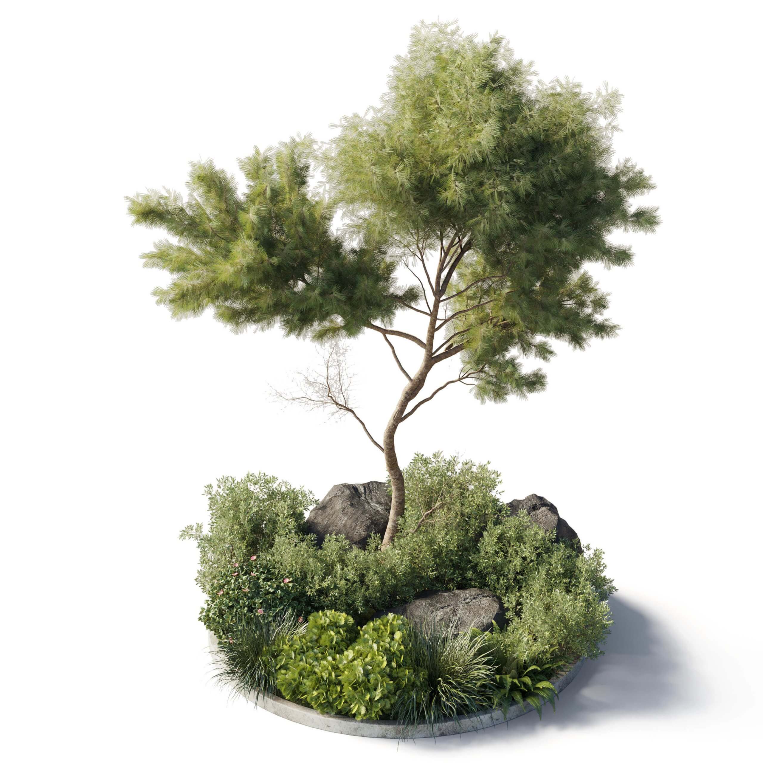 圆形户外植物组合花坛 绿植景观3D模型（OBJ,MAX）