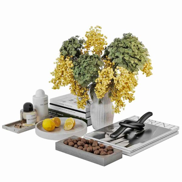 包含花束 雕像摆件和柠檬 坚果的食品及装饰组合3D模型（OBJ,MAX）