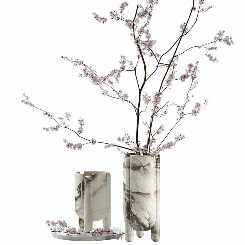 大理石花瓶中的樱花枝条3D模型（FBX,MAX）