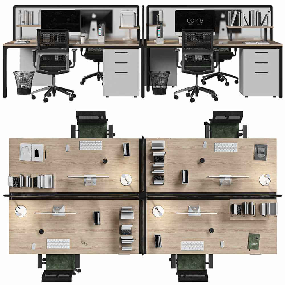 4人座办公桌椅 办公室家具3D模型（FBX,MAX）