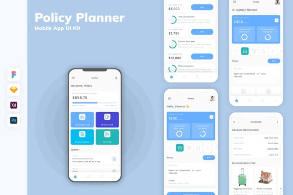 政策规划器移动应用APP UI KIT (SKETCH,FIG,XD,PSD)