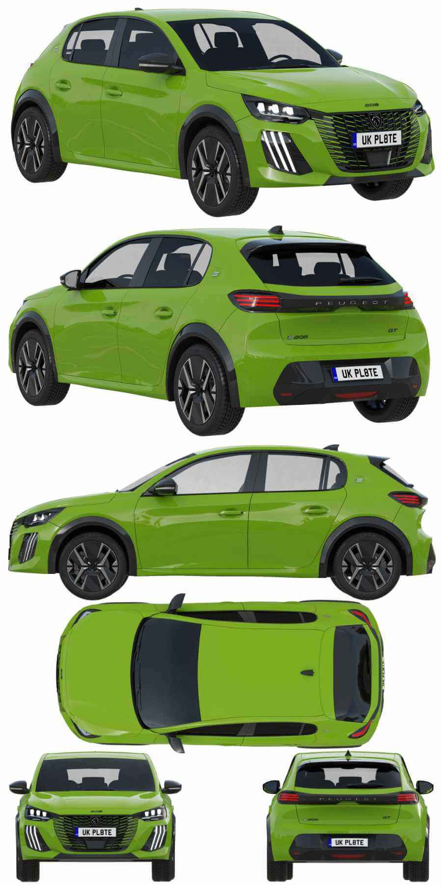 2024款标志Peugeot E-208电动汽车3D模型（OBJ,FBX,MAX）