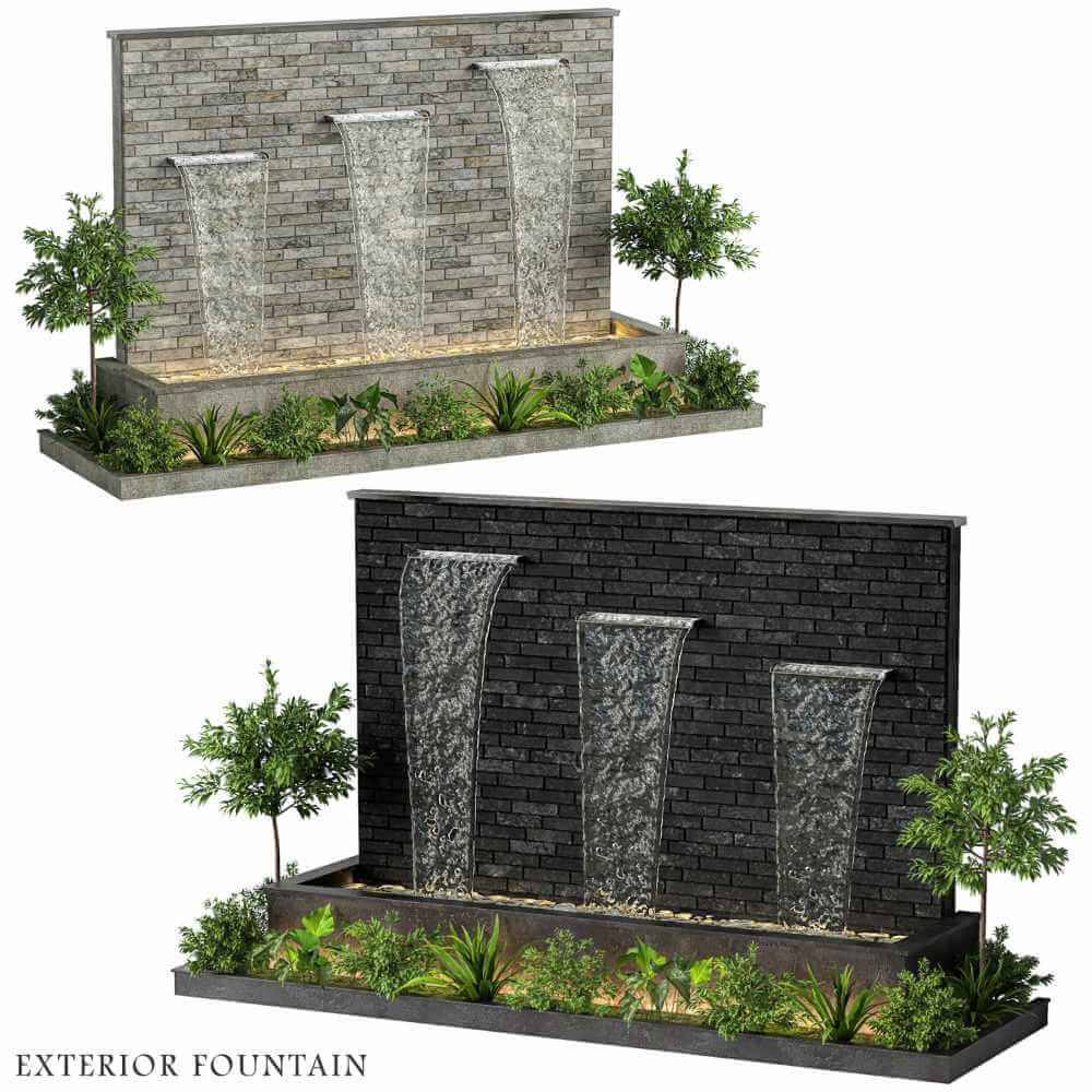 喷泉和绿植组合景观 花园景观3D模型（OBJ,MAX）
