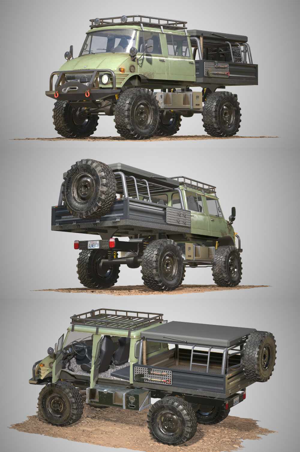 1976奔驰Mercedes-Benz Unimog 416 Doka多卡 卡车3D模型（OBJ,FBX,MAX）