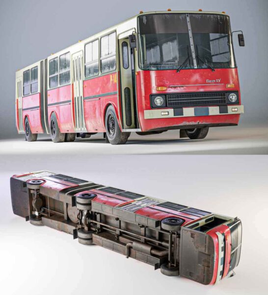 Soviet Ikarus铰接巴士 汽车low poly 3D模型（OBJ,FBX,MAX）