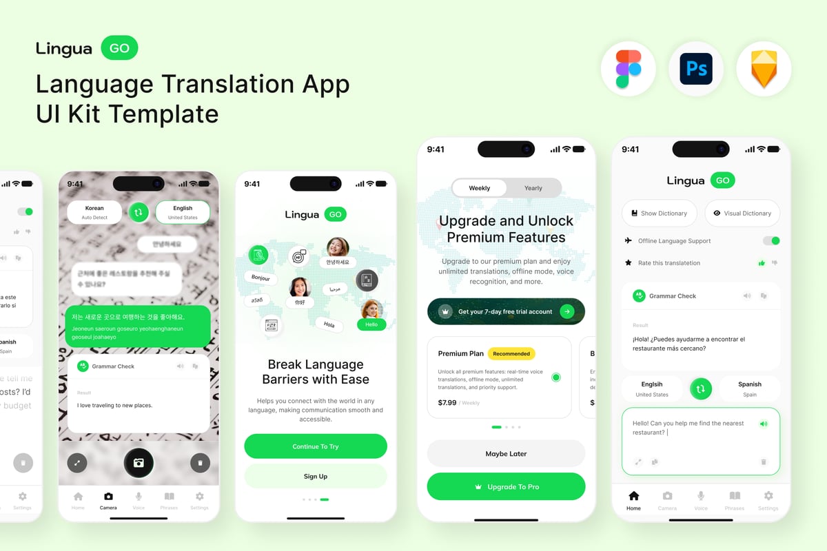 语言翻译应用 APP UI KIT (FIG,PSD,SKETCH)