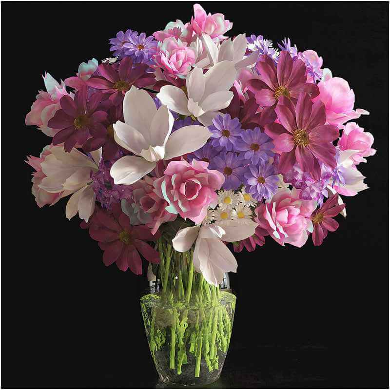 玻璃瓶中的花束3D模型（FBX,MAX）