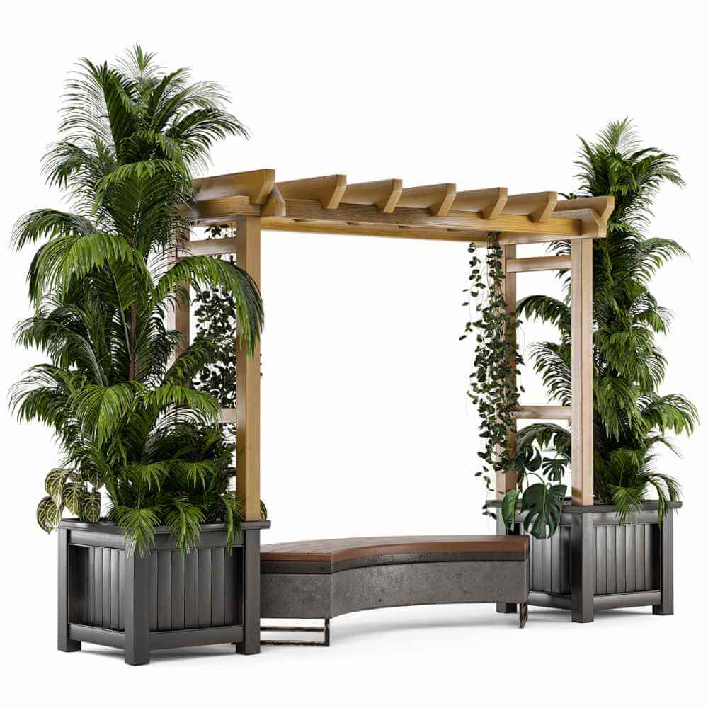 包含绿植和长凳的木质凉亭3D模型（FBX,MAX）