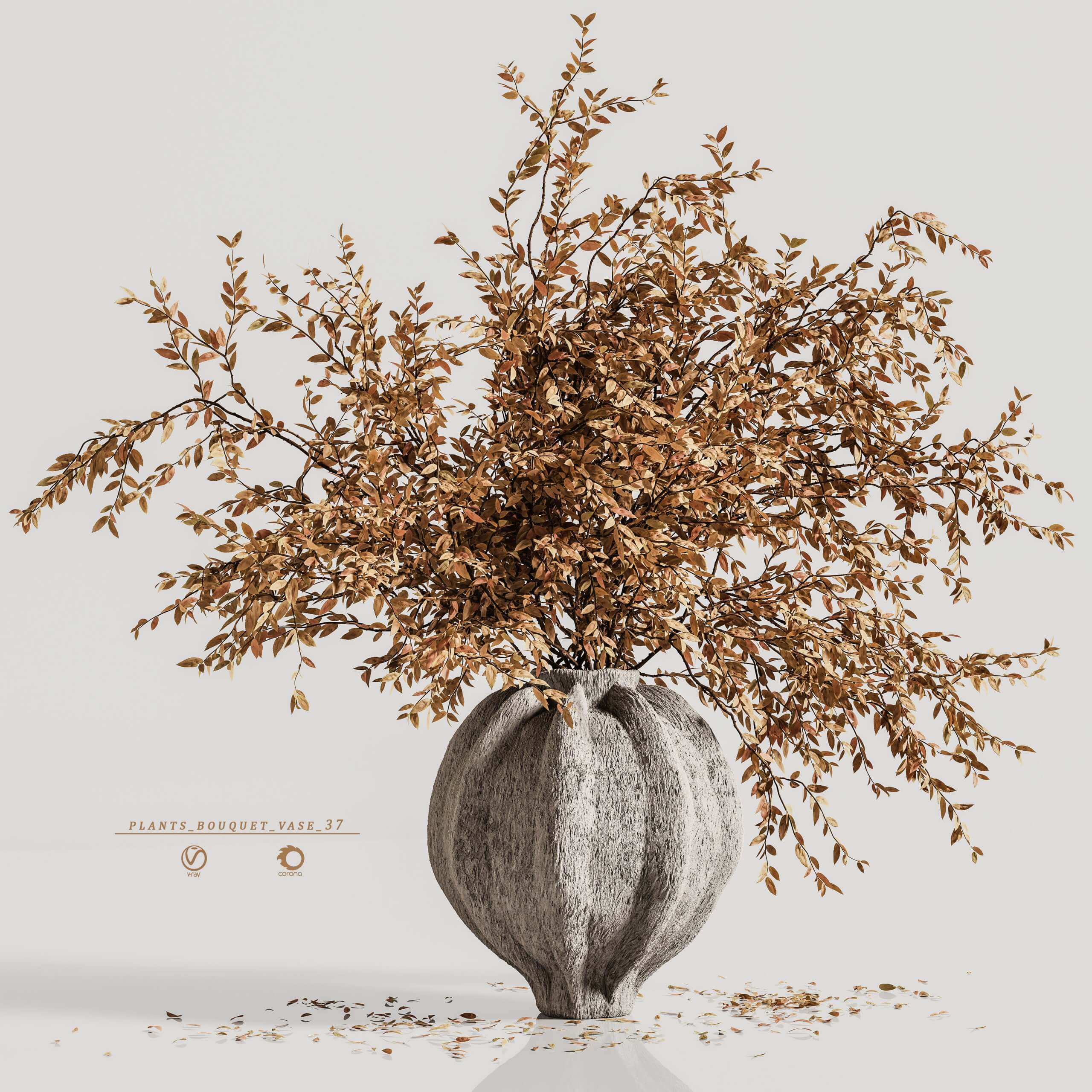 装饰花瓶中的秋天植物枝叶3D模型（OBJ,MAX）