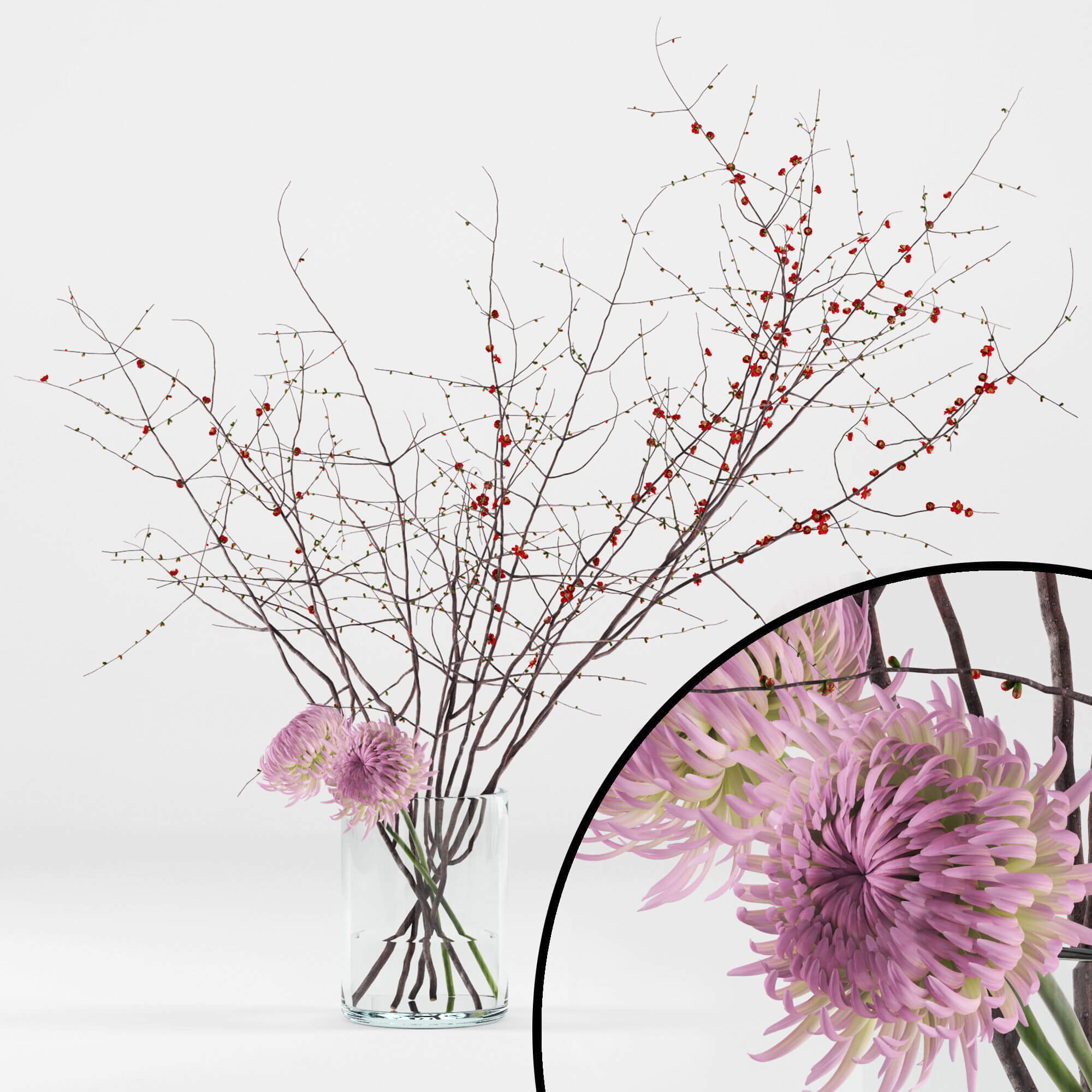 玻璃瓶中的菊花和梅花枝3D模型（FBX,MAX）