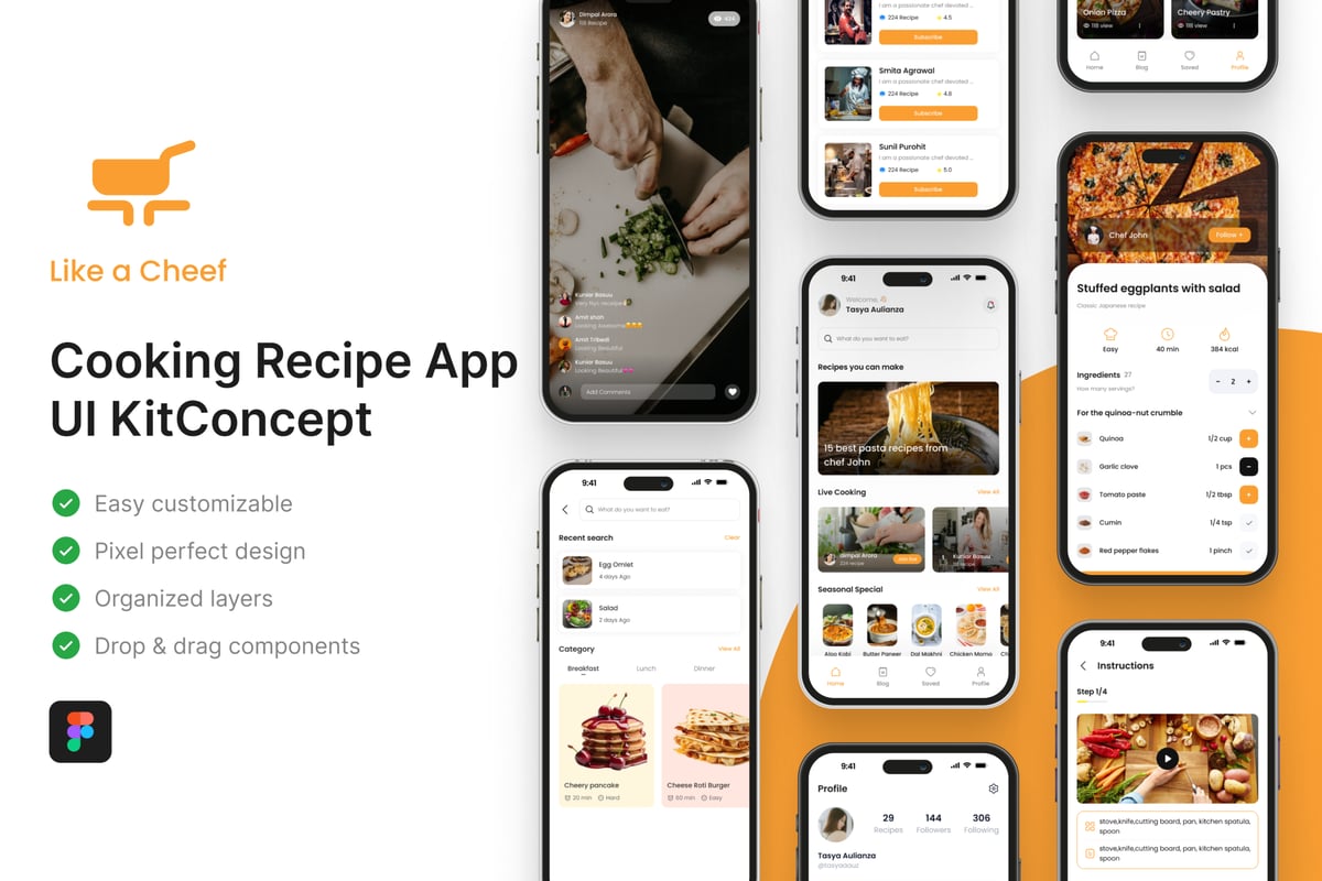 烹饪食谱应用App UI Kit (FIG)