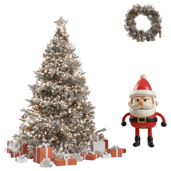 圣诞树 圣诞老人 花环等圣诞节新年装饰品3D模型（OBJ,FBX,MAX）