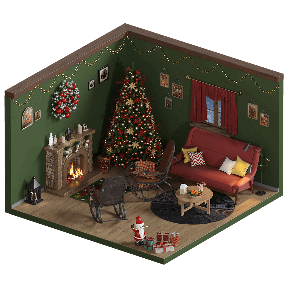 圣诞节客厅 圣诞节装饰3D模型（OBJ,FBX,MAX）