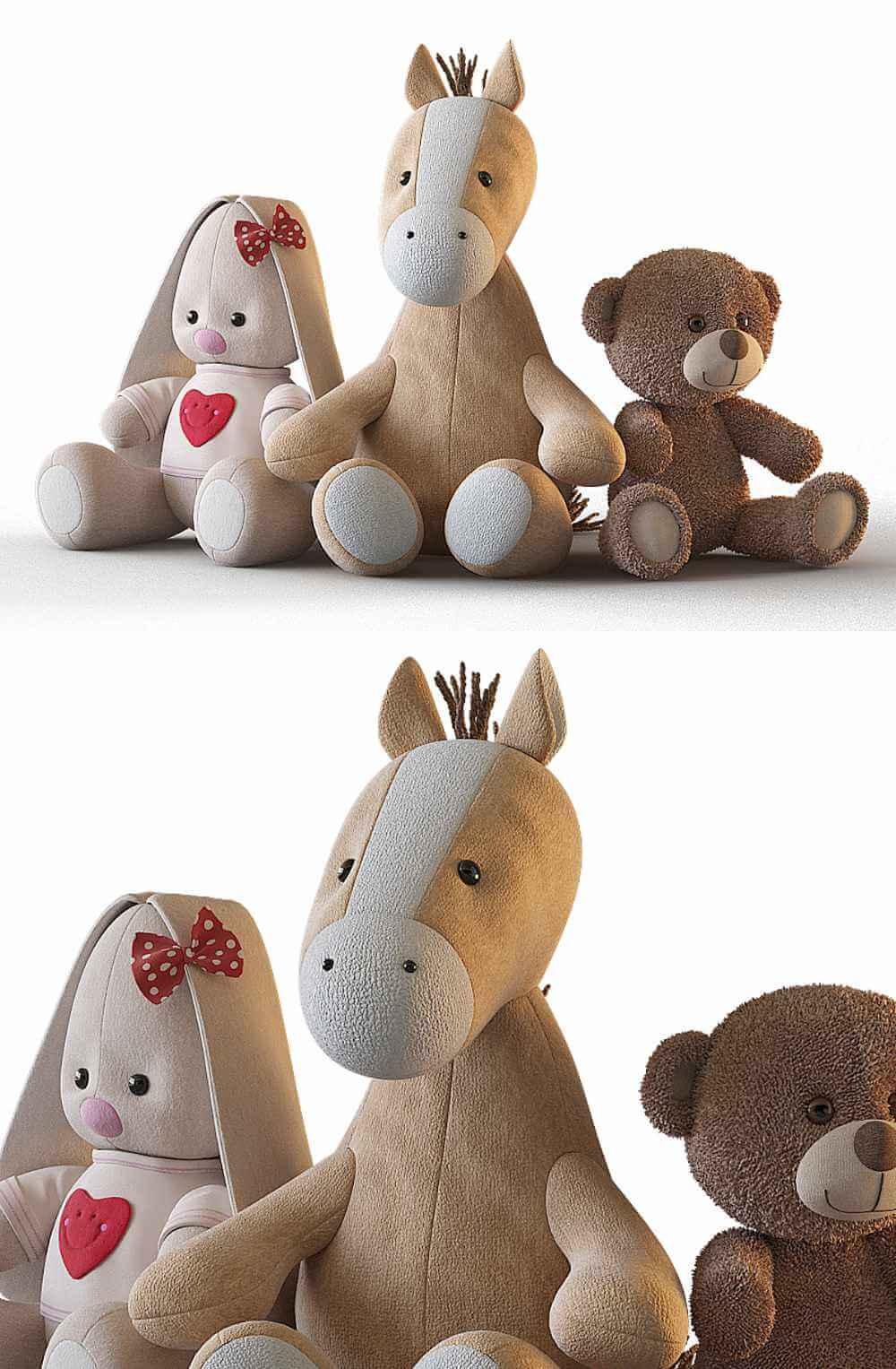 小马 兔子 熊等动物毛绒玩偶 公仔3D模型（OBJ,MAX）