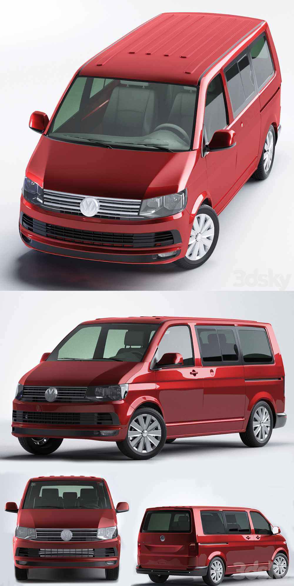 大众Volkswagen Transporter T6 kombi面包车 汽车3D模型（OBJ,MAX）