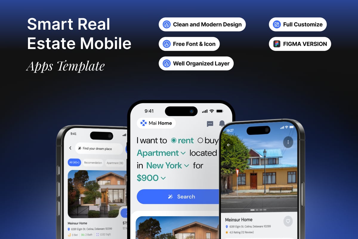 智能房地产移动 – 应用APP UI KIT (FIG)