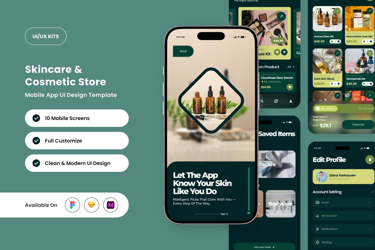化妆品商店应用APP UI KIT (FIG,SKETCH,XD)