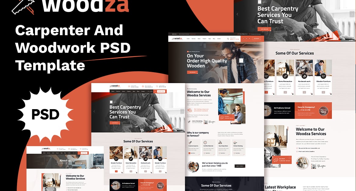 Woodza – 木匠和木工 PSD 模板