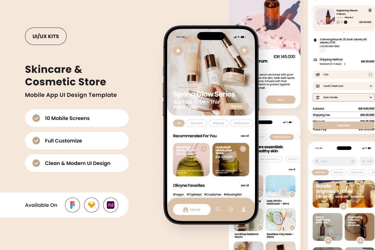 化妆品商店移动应用APP UI KIT (FIG,SKETCH,XD)