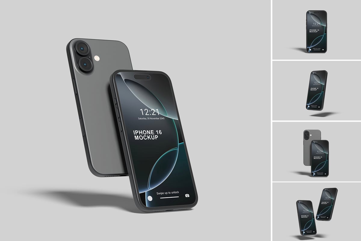 iPhone 16 手机模型样机 (PSD,PDF)