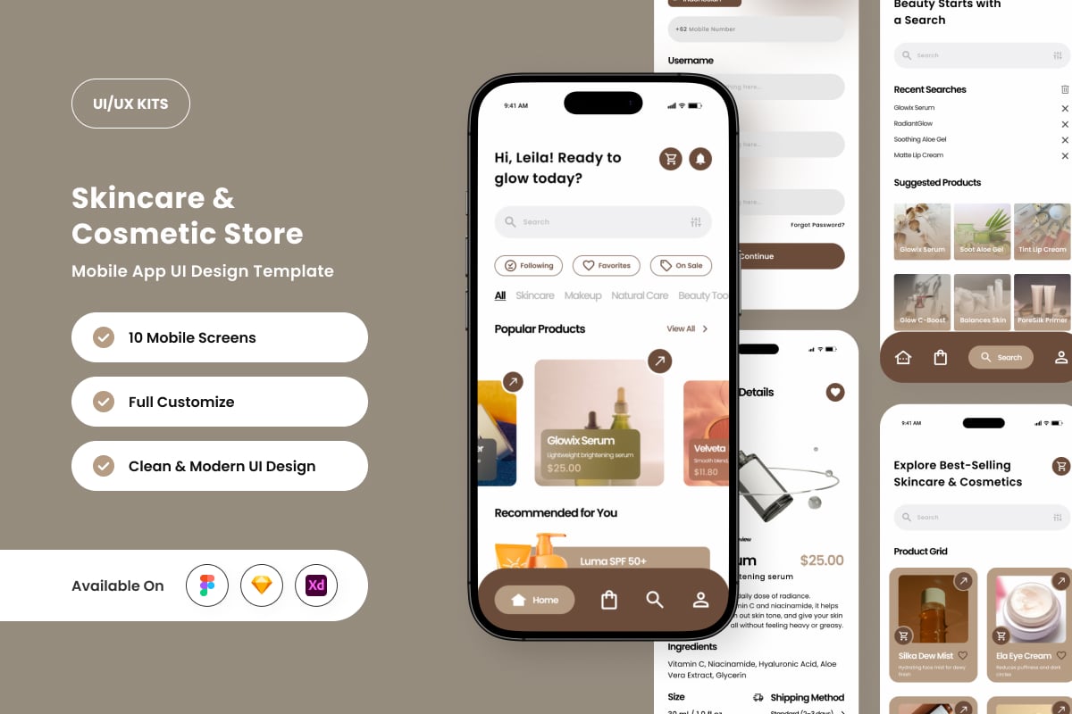 护肤商店移动UI应用APP UI KIT (FIG,SKETCH,XD)