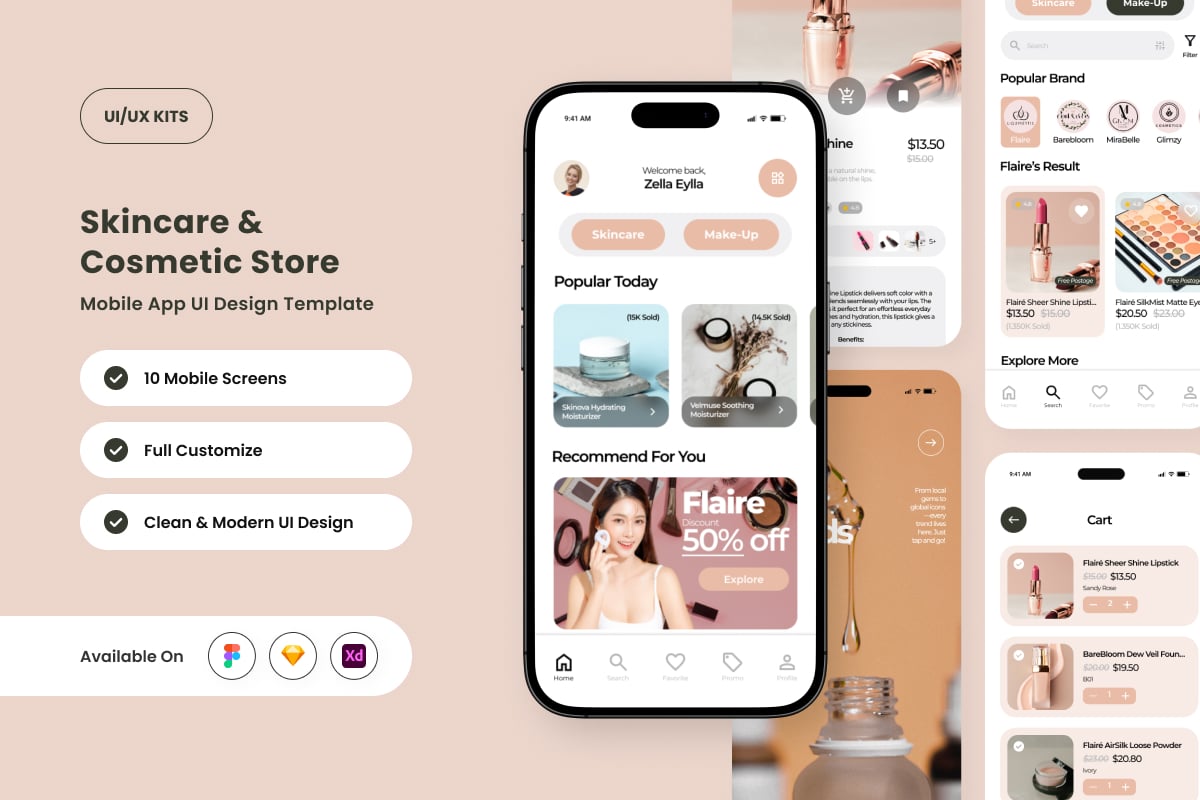 美容产品应用APP UI KIT (FIG,SKETCH,XD)
