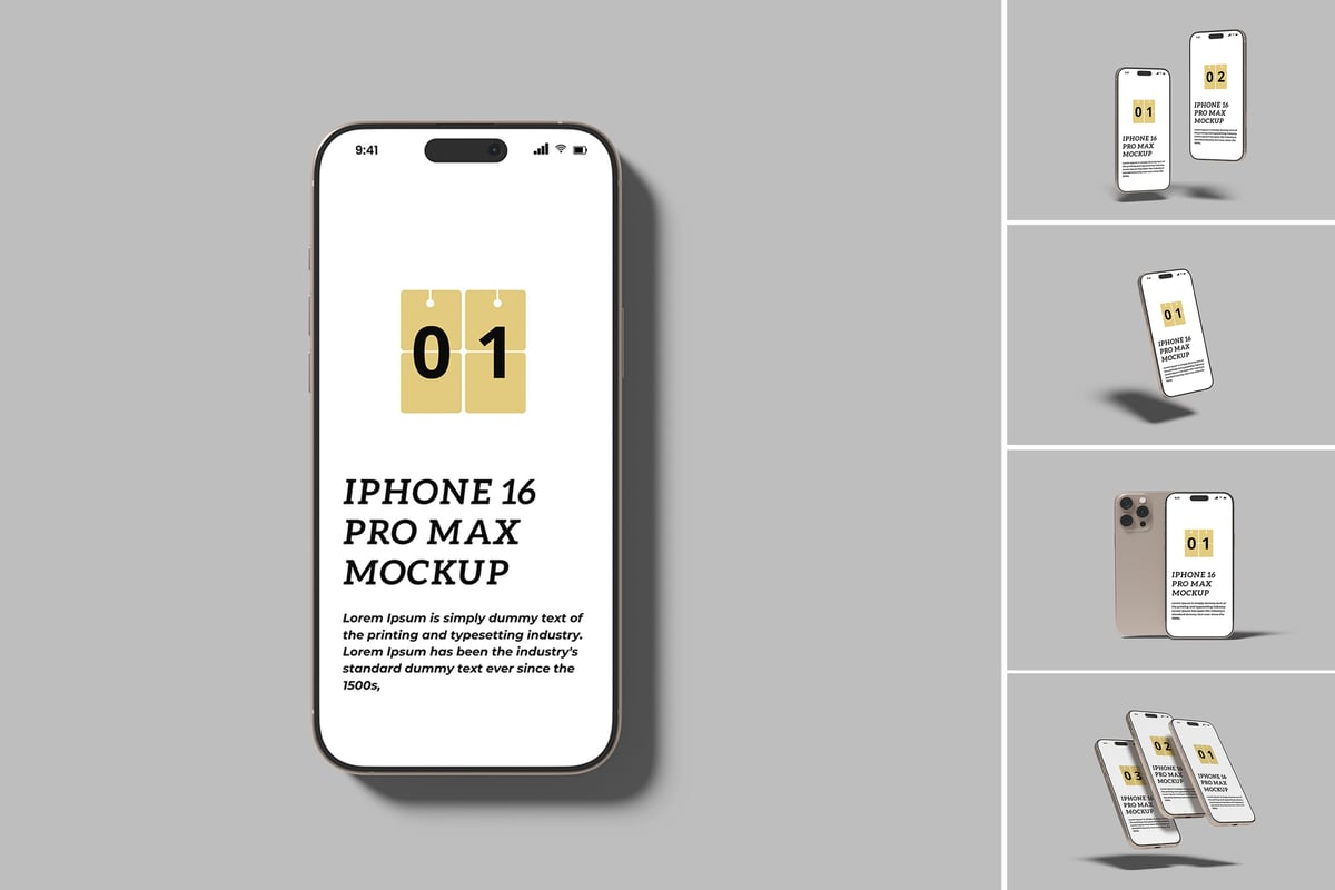 iPhone 16 Pro Max 手机模型样机 (PSD,PDF)
