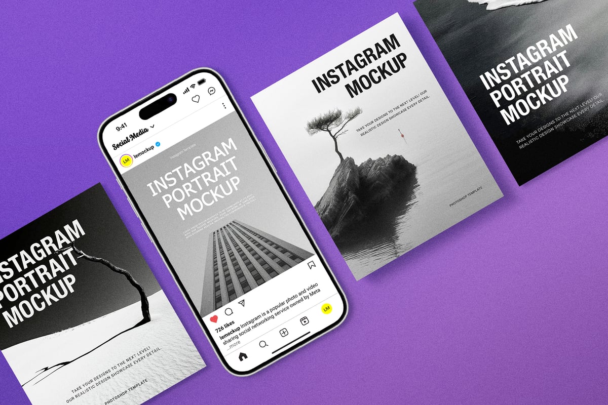 Instagram肖像手机APP模型样机 (PSD)