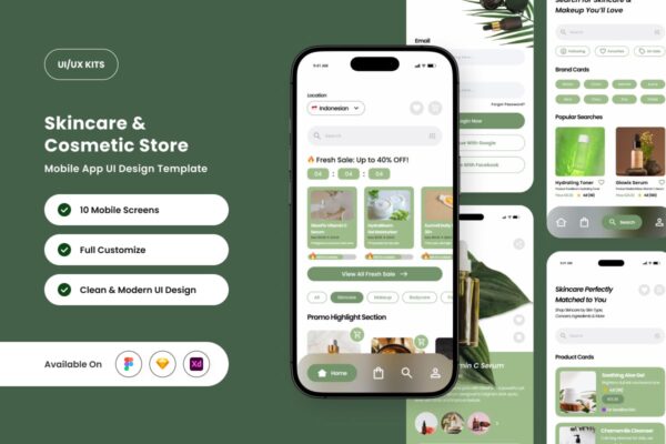 Glowra  – 化妆品商店应用APP UI KIT (FIG,SKETCH,XD)
