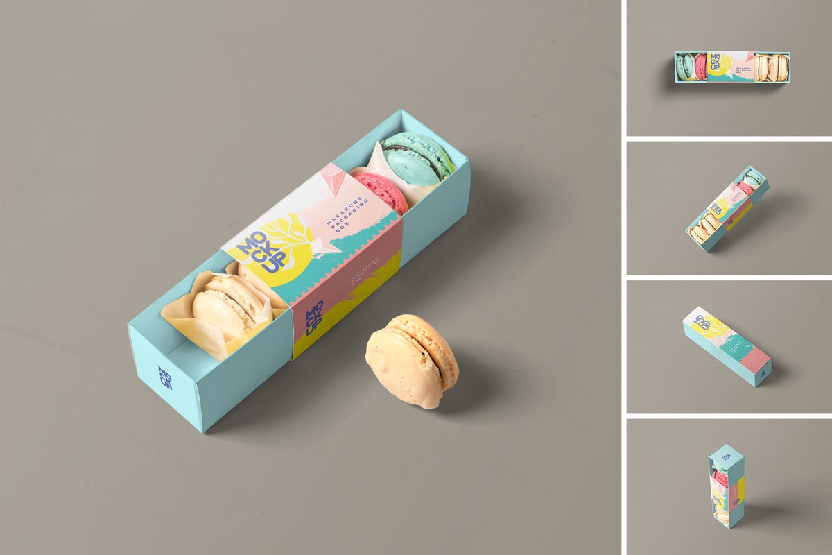 马卡龙的食物盒模型样机 (PSD)