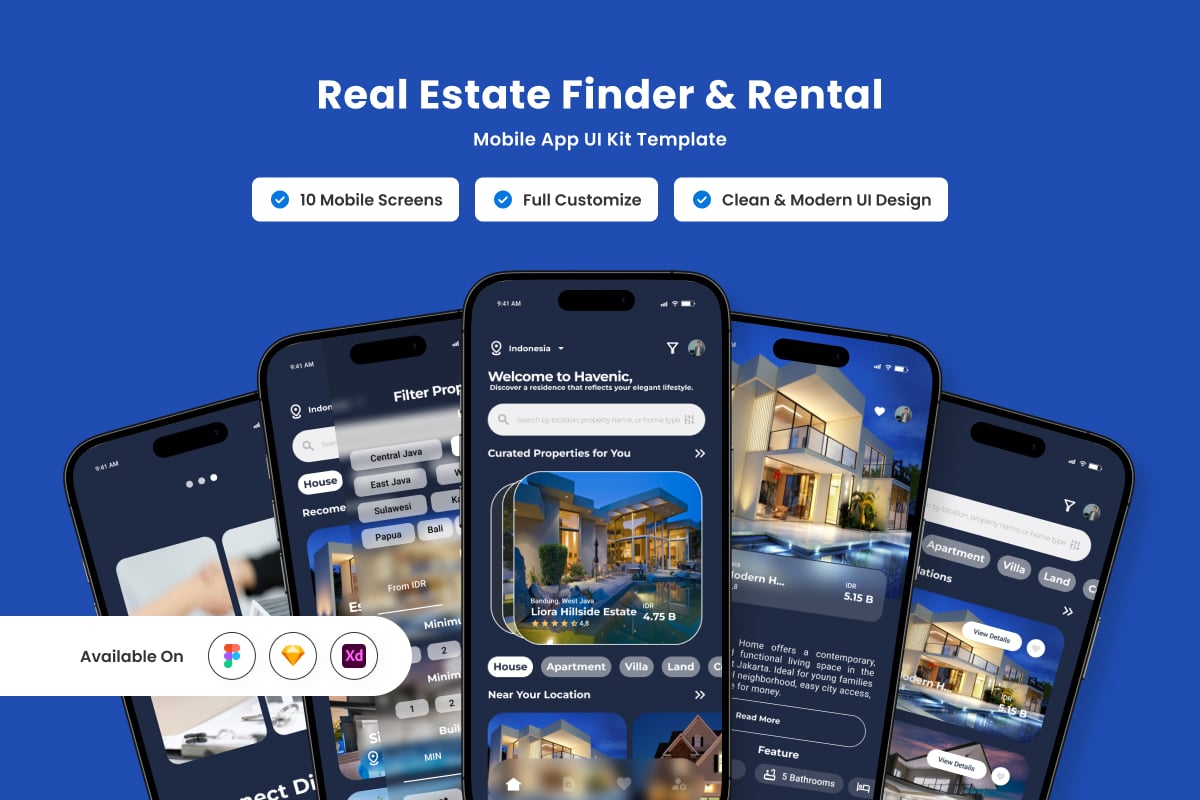 房产寻找与租赁应用APP UI KIT (FIG,SKETCH,XD)