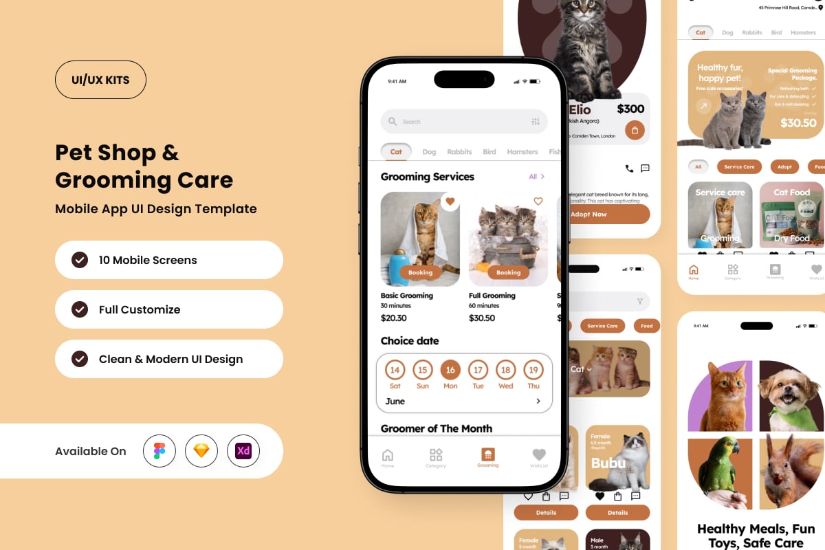 宠物美容应用APP UI KIT (FIG,SKETCH,XD)