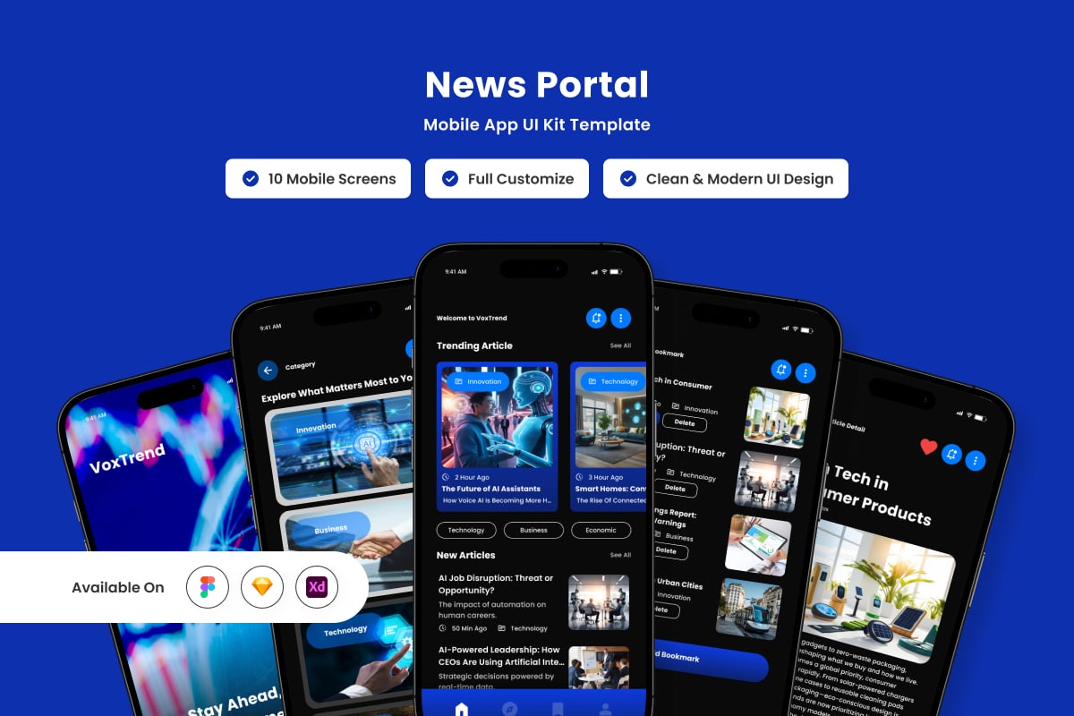新闻门户移动应用APP UI KIT (FIG,SKETCH,XD)