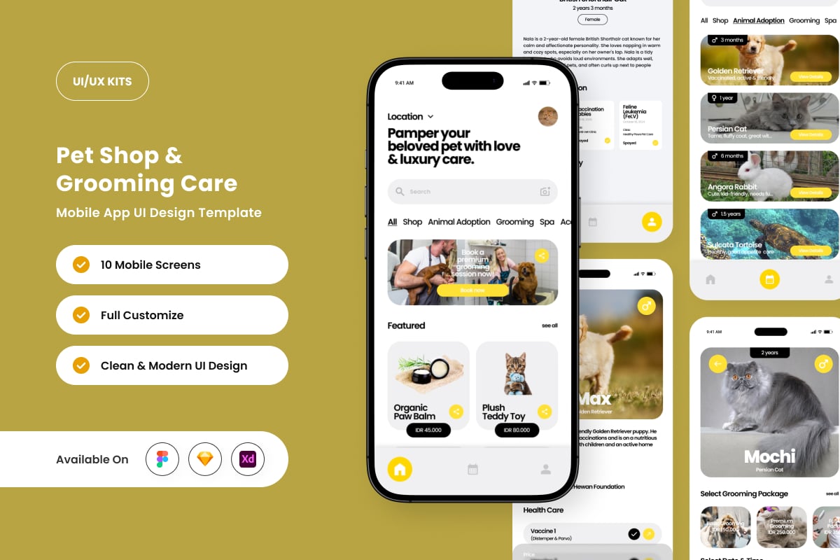 宠物美容应用APP UI KIT (FIG,SKETCH,XD)