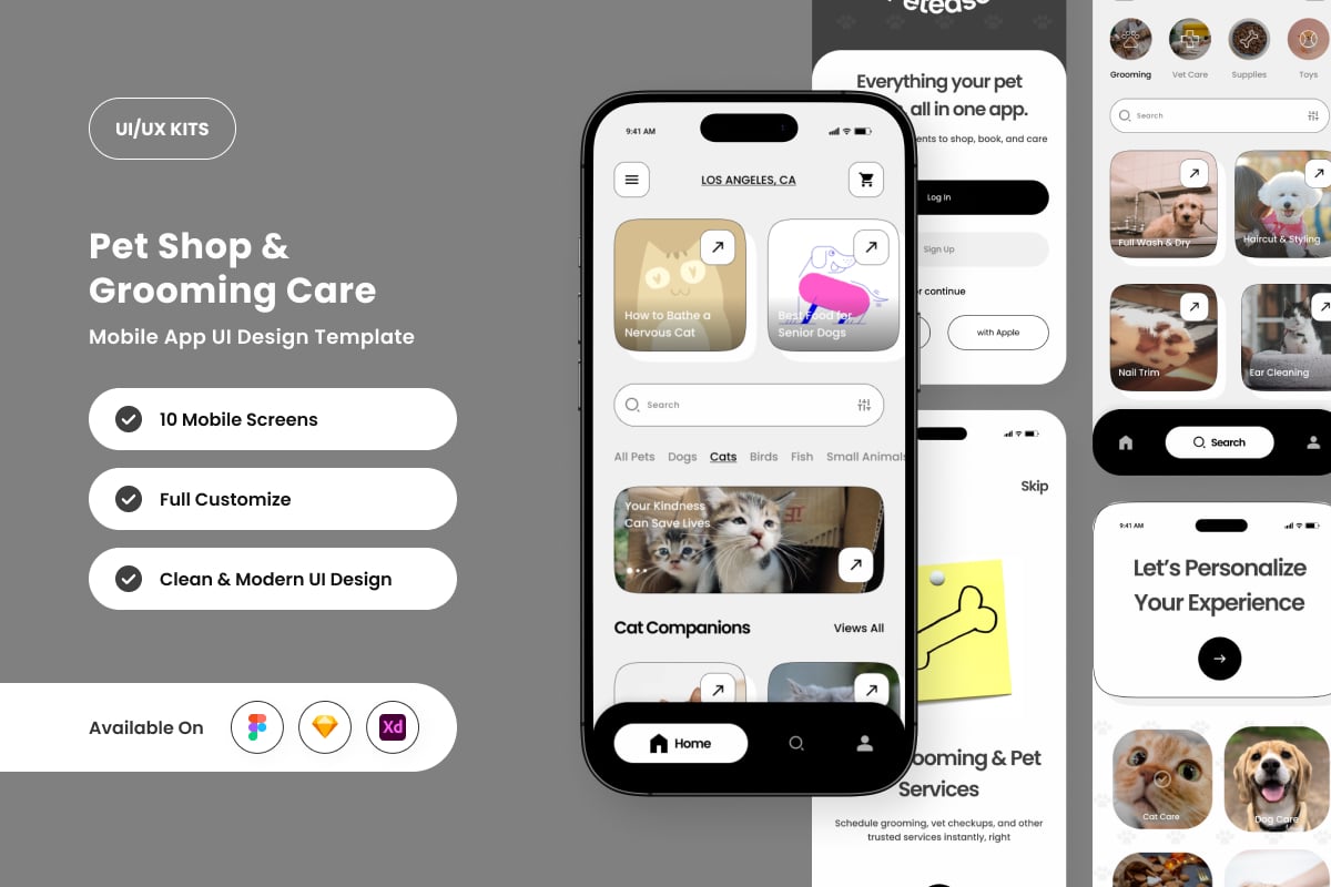 宠物商店和美容应用APP UI KIT (FIG,SKETCH,XD)