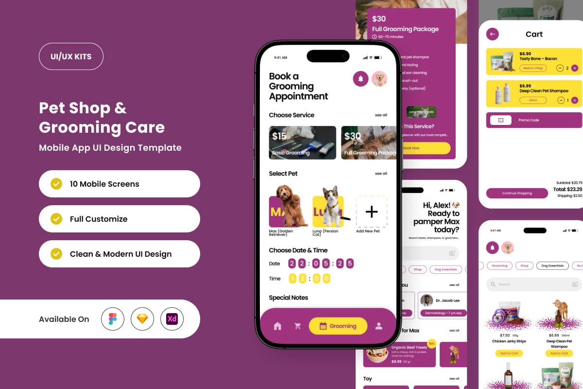 宠物商店移动应用APP UI KIT (FIG,SKETCH,XD)
