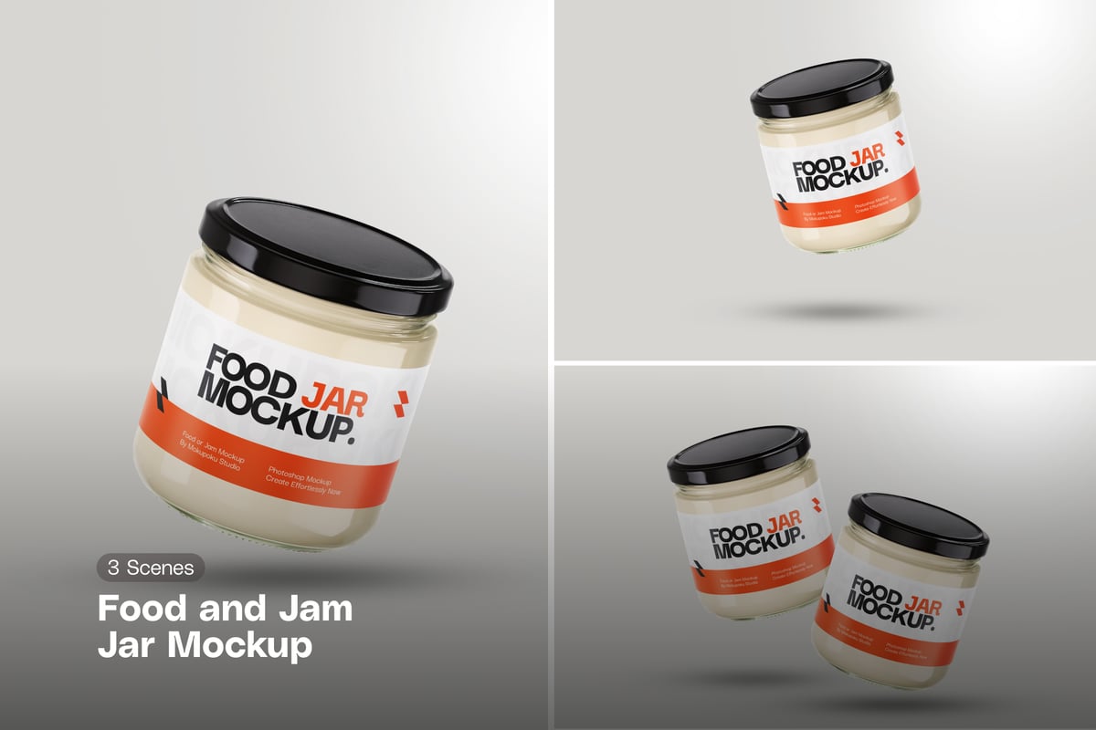 食物和果酱罐 – 模型样机 (PSD)