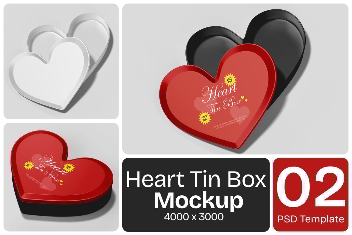 心型包装盒模型样机 (PSD)
