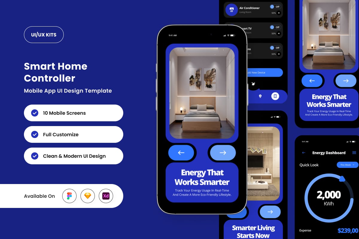 霓虹色的智能家庭控制器应用APP UI KIT (FIG,XD,SKETCH)