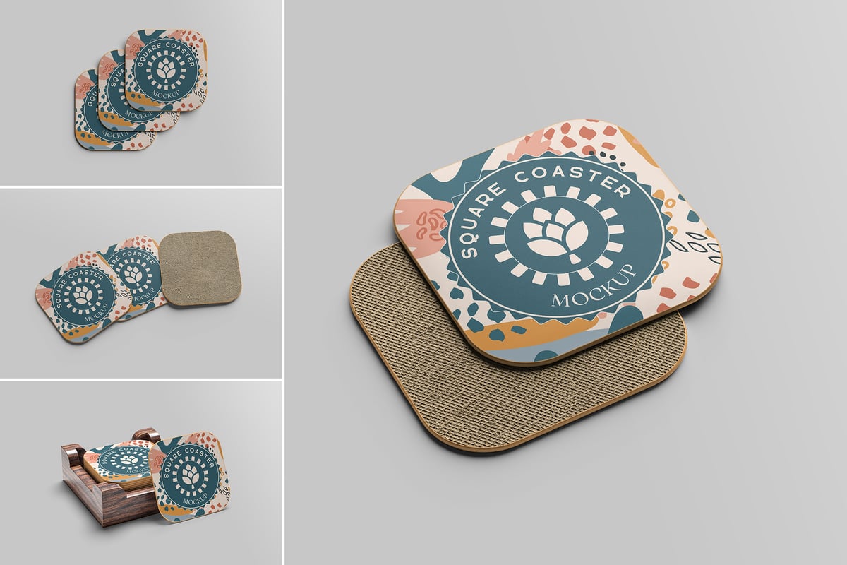 方形杯垫模型样机 (PSD,PDF)