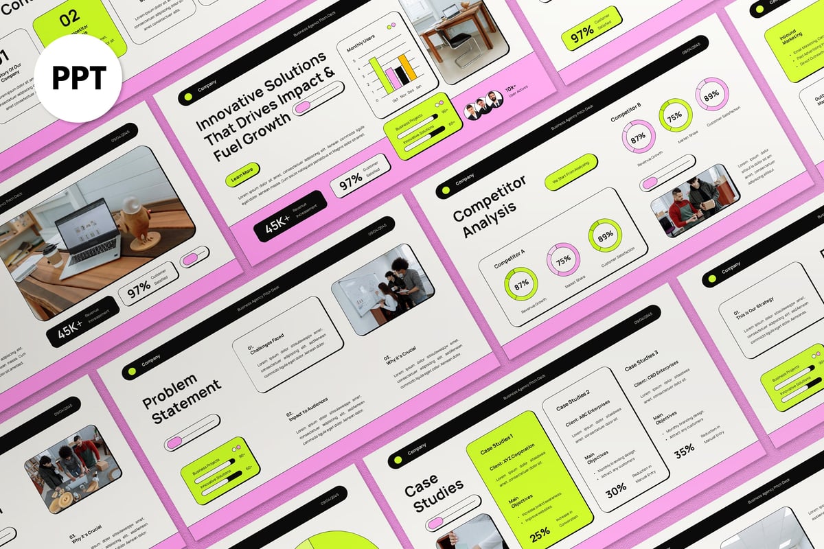 白色粉红色的现代路演PPT模板 (PPT,PPTX)