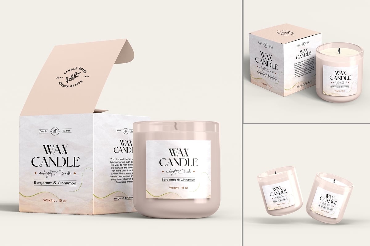 带有盒装模型套装的蜡烛罐样机 (PSD)