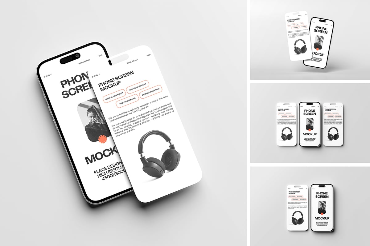 手机屏幕模型样机 (PSD,PDF)