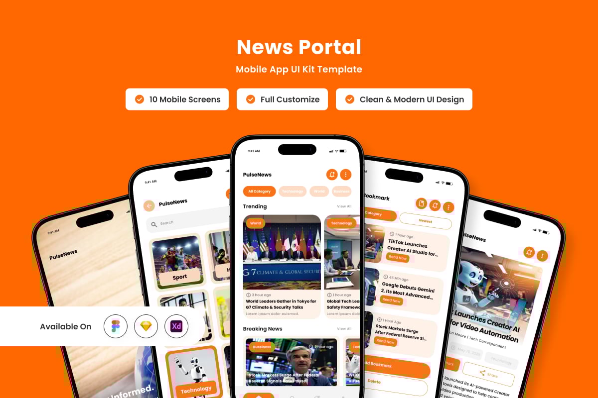 新闻门户移动应用APP UI KIT (FIG,SKETCH,XD)