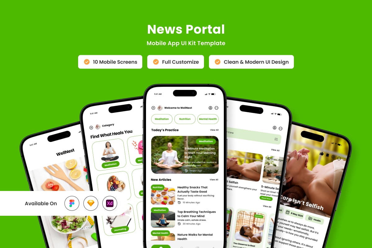 新闻门户移动应用APP UI KIT (FIG,SKETCH,XD)