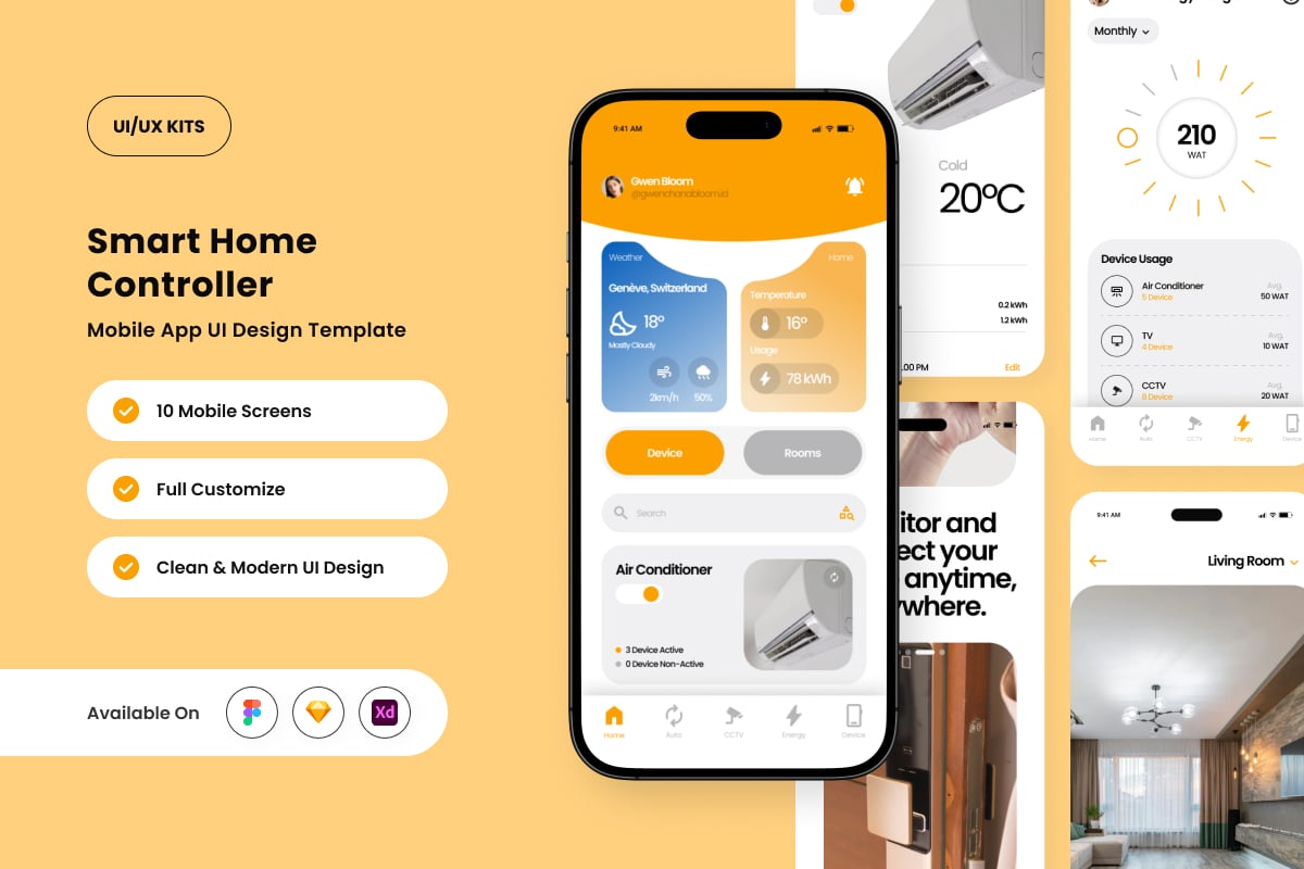 连接的生活应用APP UI KIT (FIG,SKETCH,XD)