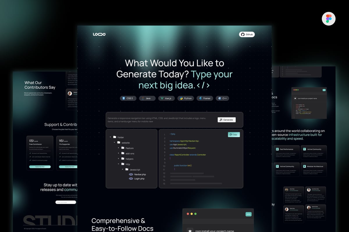 未来派AI代码生成器平台UI模板 (FIG)