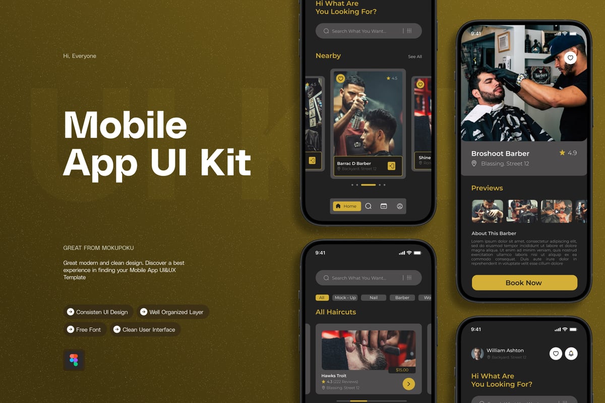 皇家理发师 – 移动应用APP UI KIT (FIG)