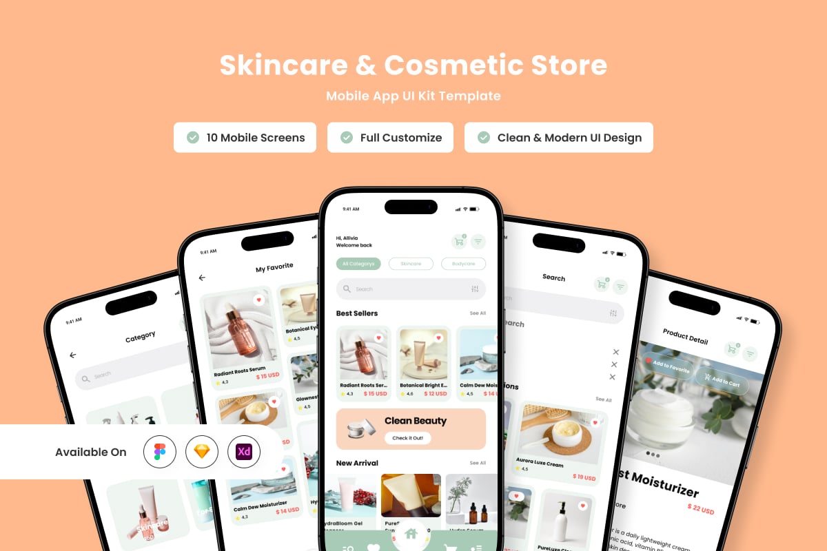 美容商店移动应用APP UI KIT (FIG,SKETCH,XD)