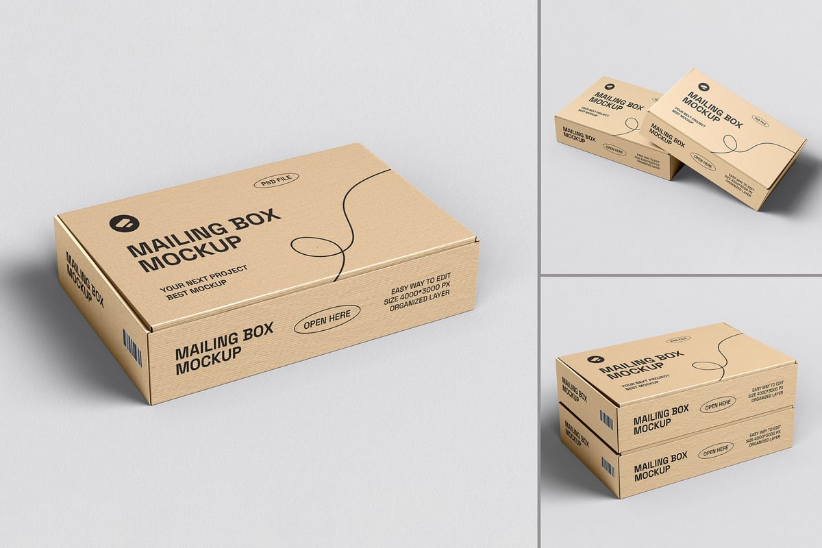 （飞机盒）牛皮纸邮件递送盒品牌模型样机 (PSD)